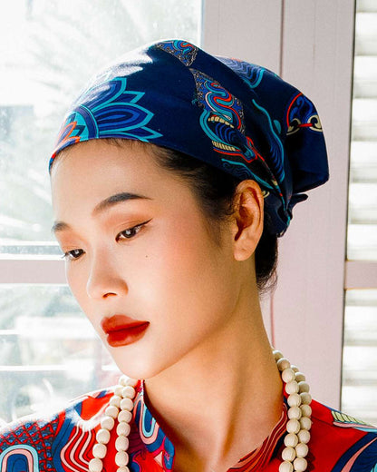 Khăn Lụa Mây Hoạ Long Ân / Xanh Dương / 55x55