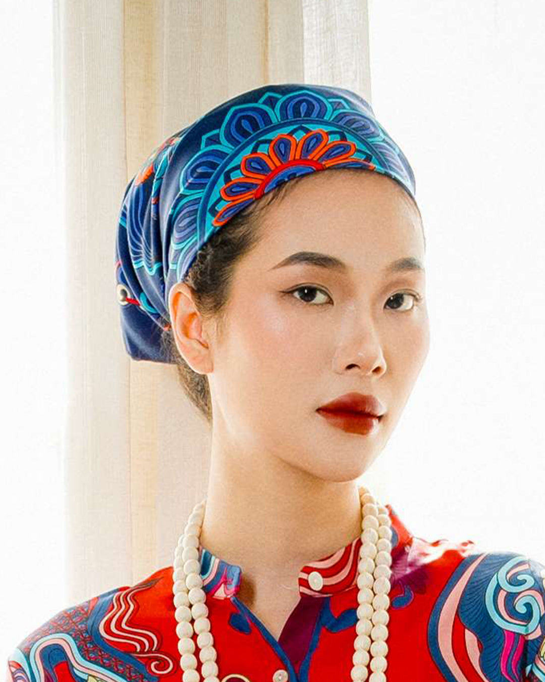 Khăn Lụa Mây Hoạ Long Ân / Xanh Dương / 55x55
