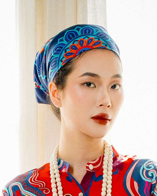 Khăn Lụa Mây Hoạ Long Ân / Xanh Dương / 55x55