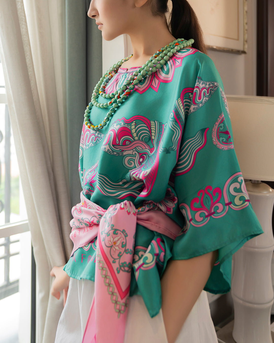 Áo Cánh Dơi Lụa Thập Niên 1940 / Hoạ tiết Mây Hoạ Long Ân Xanh Ngọc