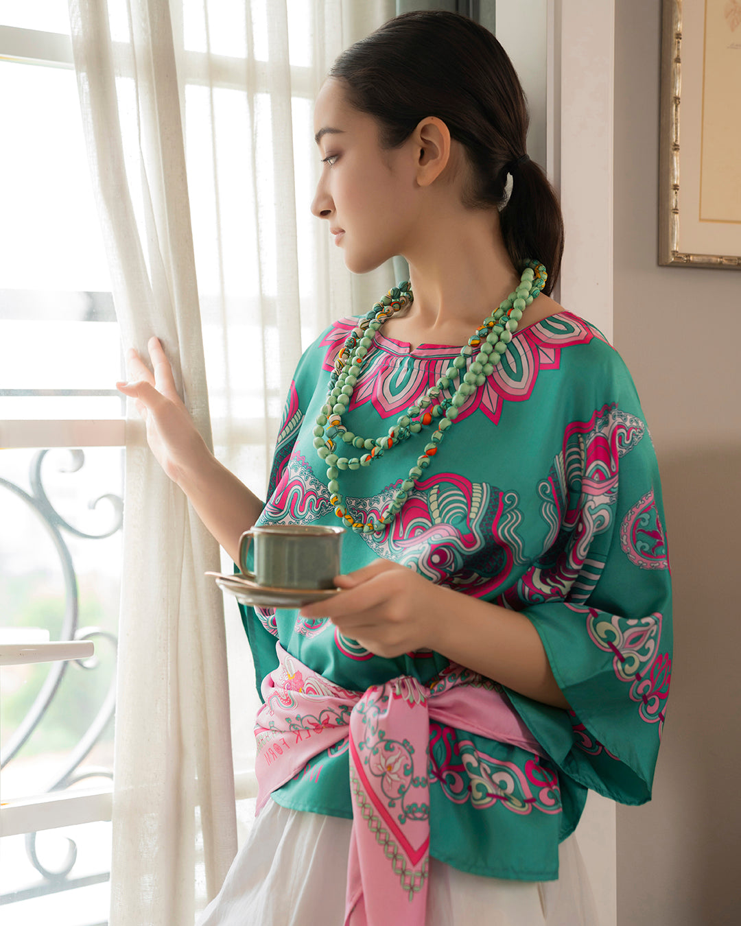 Áo Cánh Dơi Lụa Thập Niên 1940 / Hoạ tiết Mây Hoạ Long Ân Xanh Ngọc