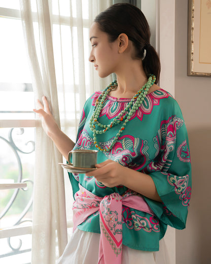 Áo Cánh Dơi Lụa Thập Niên 1940 / Hoạ tiết Mây Hoạ Long Ân Xanh Ngọc