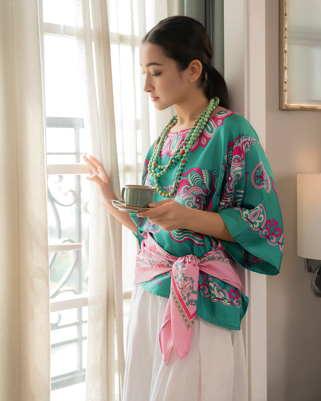 Áo Cánh Dơi Lụa Thập Niên 1940 / Hoạ tiết Mây Hoạ Long Ân Xanh Ngọc