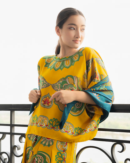 Áo Cánh Dơi Lụa Thập Niên 1940 / Hoạ tiết Mây Hoạ Long Ân Vàng