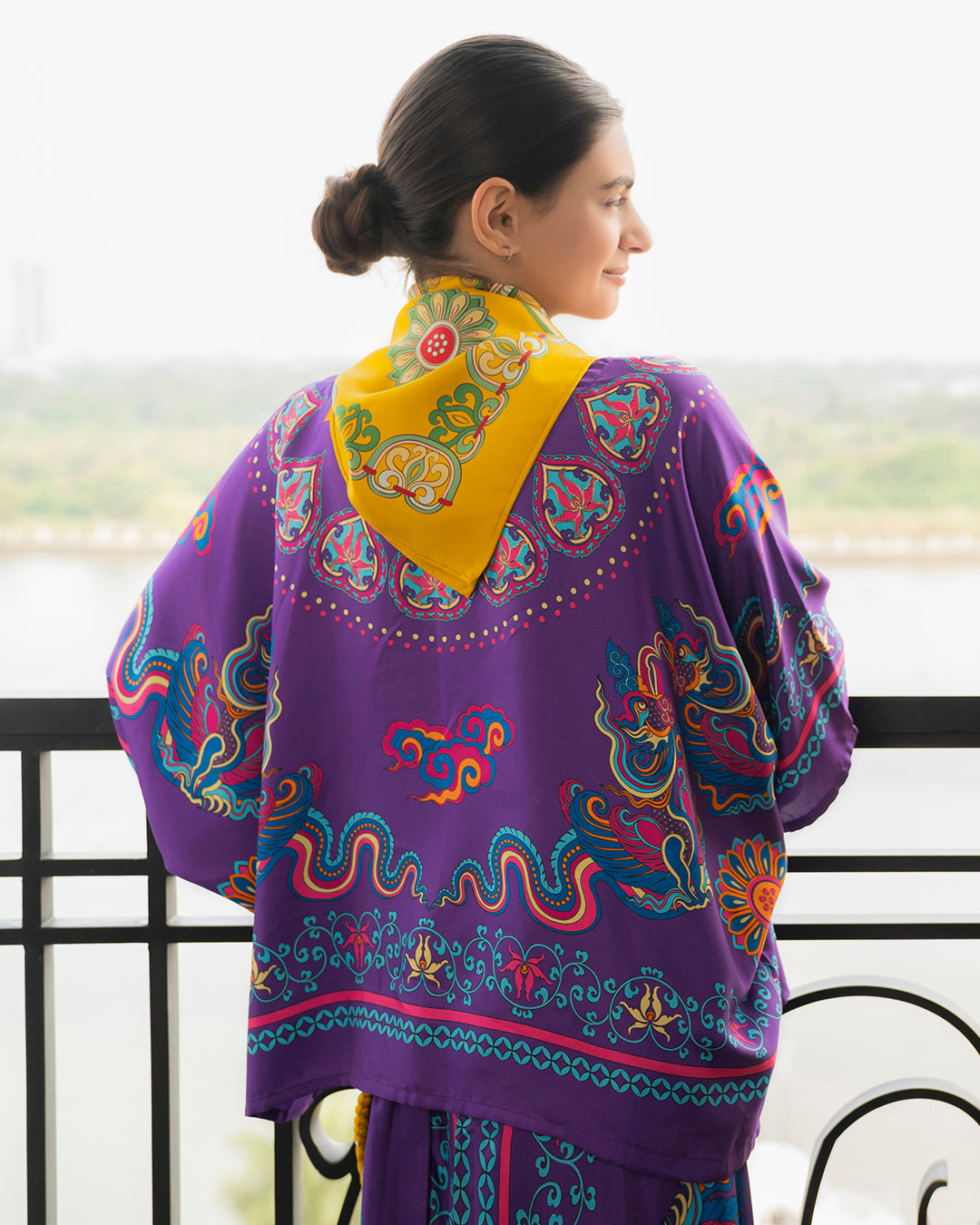 Áo Cánh Dơi Lụa Thập Niên 1940 / Hoạ tiết Phụng Vũ Vân Ca Tím