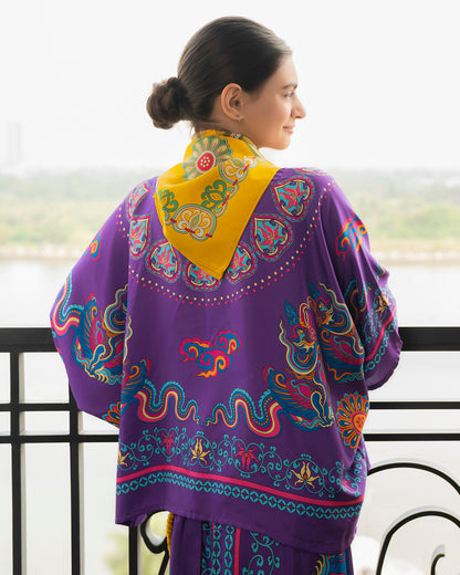 Áo Cánh Dơi Lụa Thập Niên 1940 / Hoạ tiết Phụng Vũ Vân Ca Tím