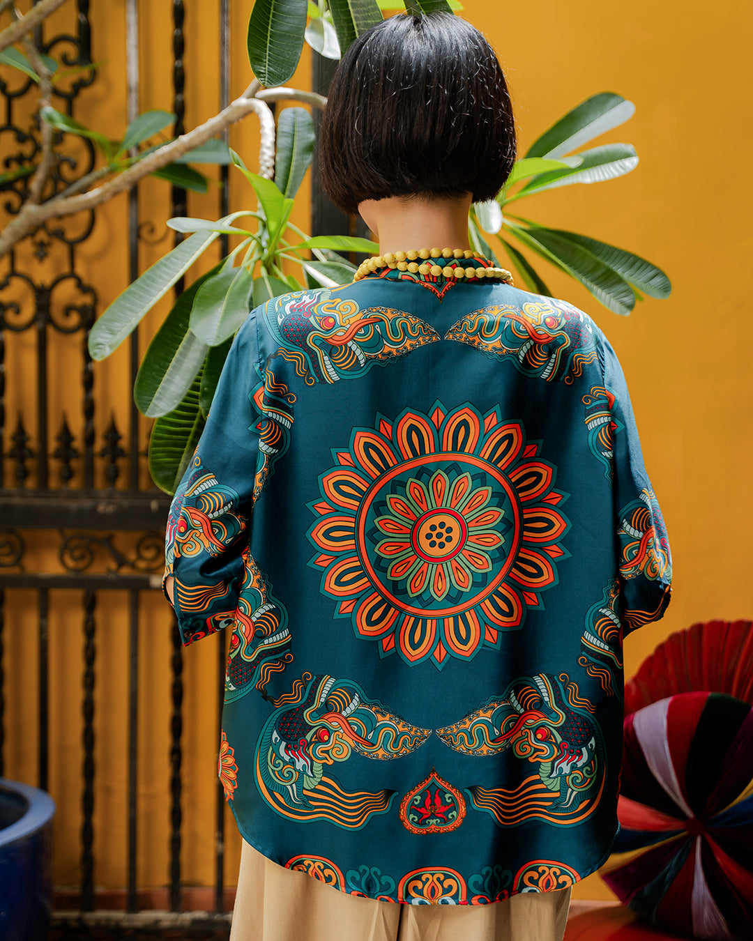 Áo Sơ Mi Lụa Giải Phóng 1925 / Hoạ tiết Mây Hoạ Long Ân Xanh Cổ Vịt