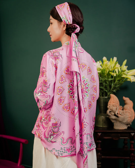 Khăn Lụa Phụng Vũ Vân Ca / Hồng / 90x90