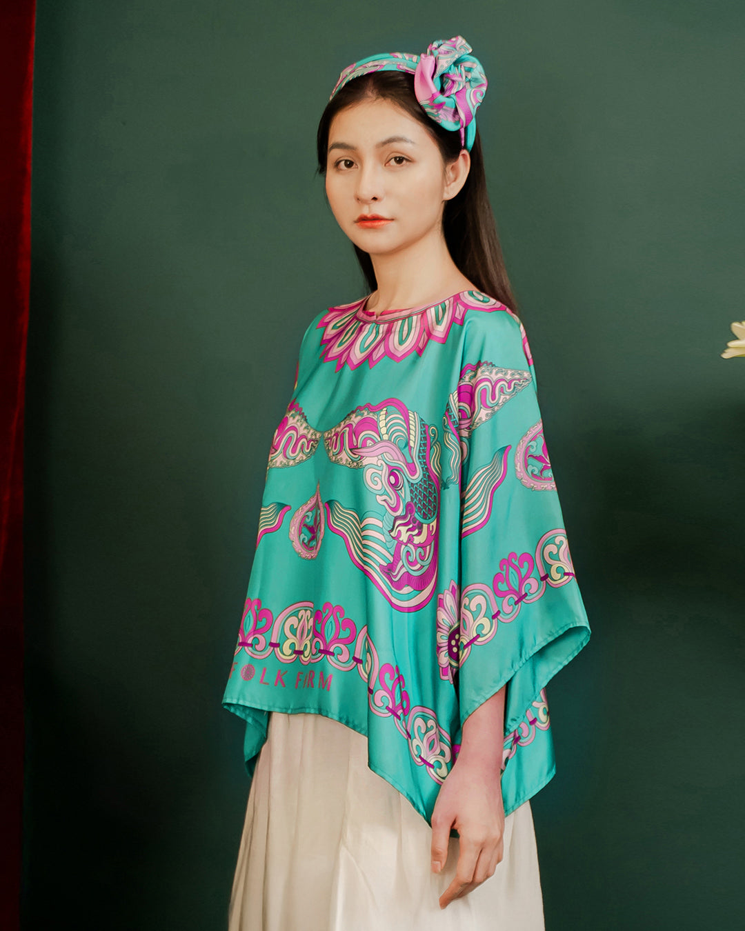 Áo Cánh Dơi Lụa Thập Niên 1940 / Hoạ tiết Mây Hoạ Long Ân Xanh Ngọc
