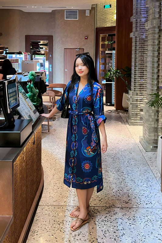 Váy Lụa Mây Hoạ Long Ân / Xanh Dương