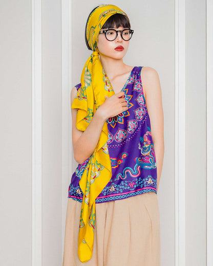Khăn Lụa Mây Hoạ Long Ân / Vàng / 110x110