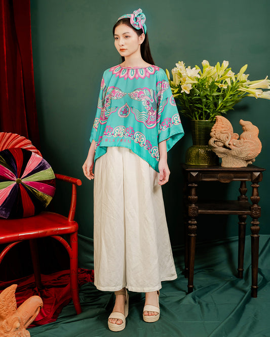 Áo Cánh Dơi Lụa Thập Niên 1940 / Hoạ tiết Mây Hoạ Long Ân Xanh Ngọc