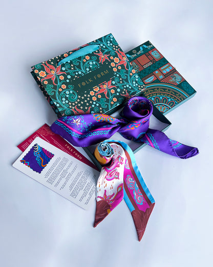 Quà Tặng Cao Cấp Tinh Sắc / Khăn Lụa Vuông Phụng Vũ Vân Ca / Tím