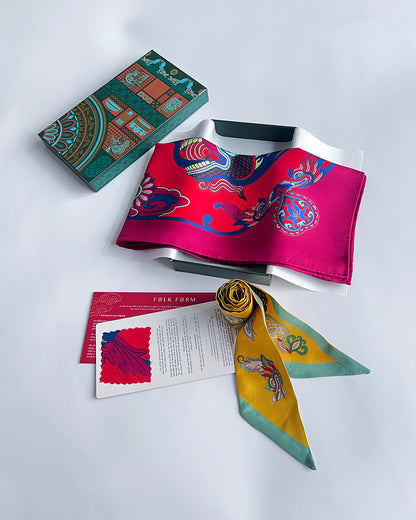 Quà Tặng Cao Cấp Tinh Sắc / Khăn Lụa Vuông Hương Vân Long Mộng / Đỏ