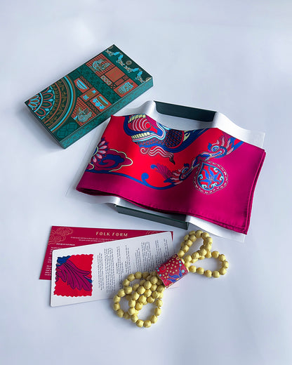 Quà Tặng Cao Cấp Tinh Ngọc / Khăn Lụa Vuông Hương Vân Long Mộng / Đỏ