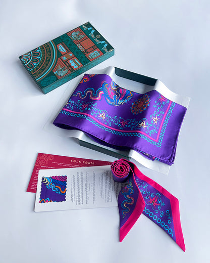 Quà Tặng Cao Cấp Tinh Sắc / Khăn Lụa Vuông Phụng Vũ Vân Ca / Tím