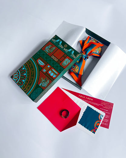 Quà Tặng Cao Cấp / Khăn Twilly Lụa Hương Vân Long Mộng / Xanh Cổ Vịt & Da Cam / 6cm x 150cm