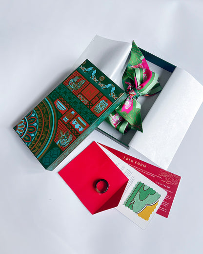 Quà Tặng Cao Cấp / Khăn Twilly Lụa Uyên Ương Liên Hạ / Xanh Lá & Hồng / 6cm x 150cm