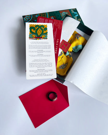 Quà Tặng Cao Cấp / Khăn Twilly Lụa Hương Vân Long Mộng / Xanh Lá & Vàng / 6cm x 150cm