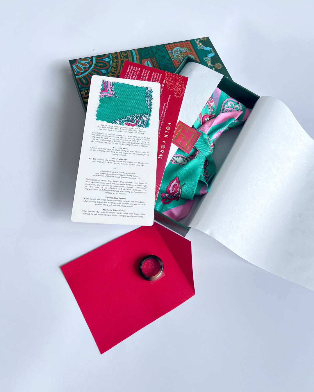 Quà Tặng Cao Cấp / Khăn Twilly Lụa Hương Vân Long Mộng / Xanh Ngọc & Hồng / 6cm x 150cm