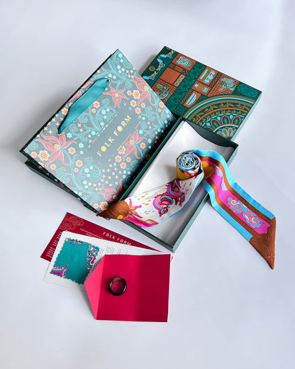 Quà Tặng Cao Cấp / Khăn Twilly Lụa Uyên Ương Liên Hạ / Be & Nâu / 6cm x 150cm