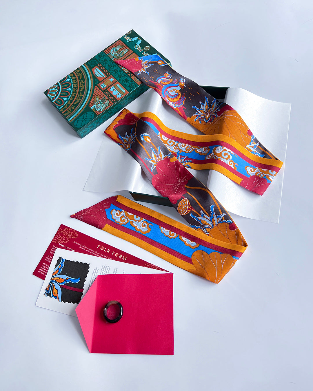 Quà Tặng Cao Cấp / Khăn Twilly Lụa Uyên Ương Liên Hạ / Nâu & Da Cam / 6cm x 150cm