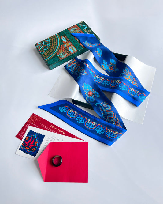 Quà Tặng Cao Cấp / Khăn Twilly Lụa Hương Vân Long Mộng / Xanh Lam Đậm / 6cm x 150cm