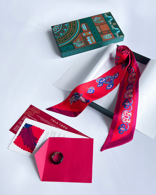 Set 3 Quà Tặng Doanh Nghiệp Cao Cấp / Khăn Twilly Lụa Hương Vân Long Mộng / Đỏ