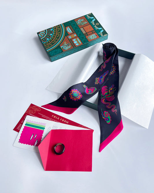 Set 3 Quà Tặng Doanh Nghiệp Cao Cấp / Khăn Twilly Lụa Lý Quốc Ký Sự / Đen & Hồng