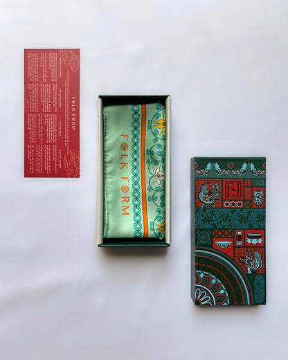 Quà Tặng Cao Cấp / Khăn Lụa Vuông Phụng Vũ Vân Ca / Xanh