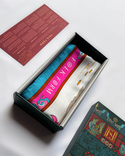 Quà Tặng Cao Cấp Tinh Tế / Khăn Lụa Vuông Uyên Ương Liên Hạ / Be & Nâu