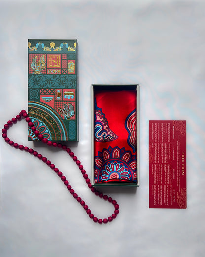 Quà Tặng Cao Cấp / Khăn Lụa Vuông Mây Hoạ Long Ân / Đỏ