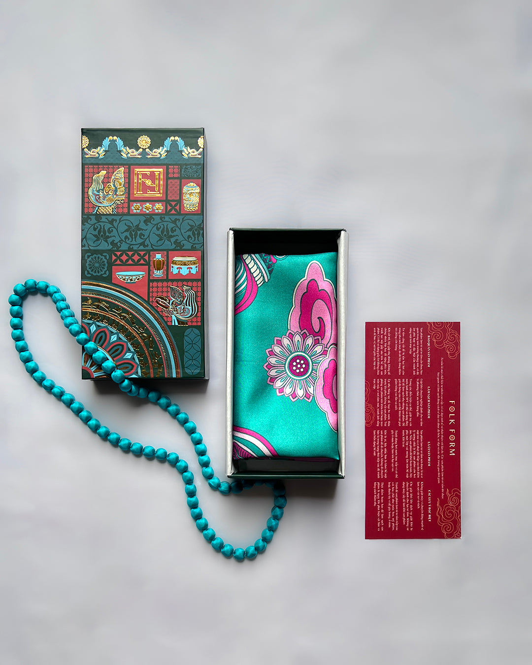 Quà Tặng Cao Cấp Tinh Vân / Khăn Lụa Vuông Hương Vân Long Mộng / Xanh Ngọc & Hồng