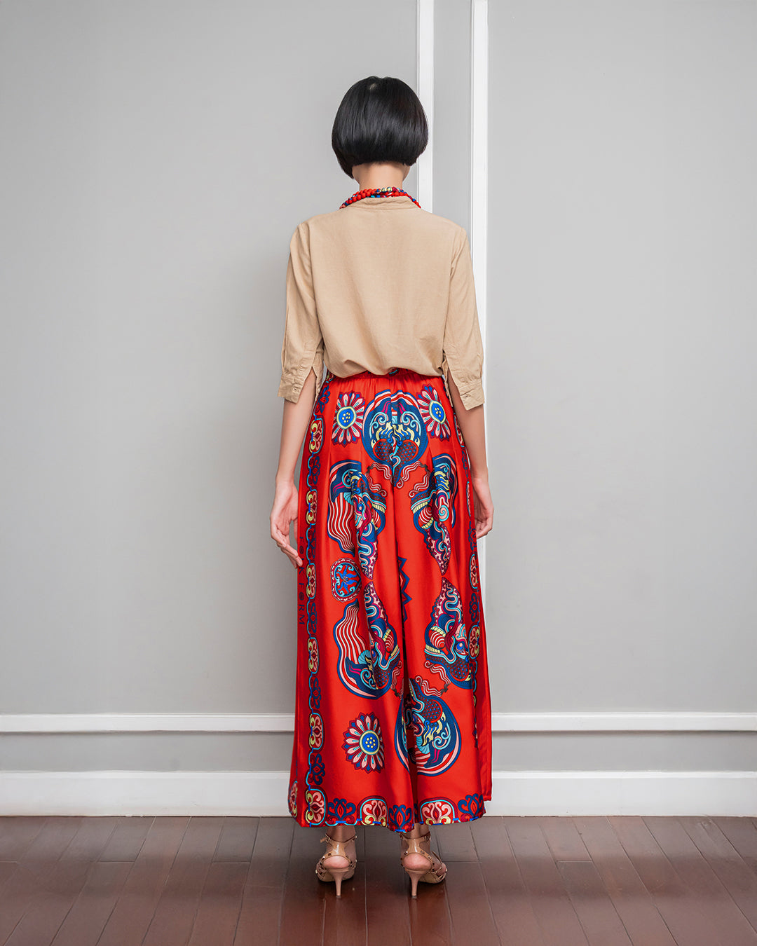 Quần Suông Ống Rộng Lụa 1932 / Hoạ tiết Mây Hoạ Long Ân Đỏ