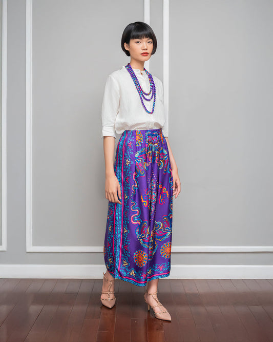 Quần Suông Ống Rộng Lụa 1932 / Hoạ tiết Phụng Vũ Vân Ca Tím