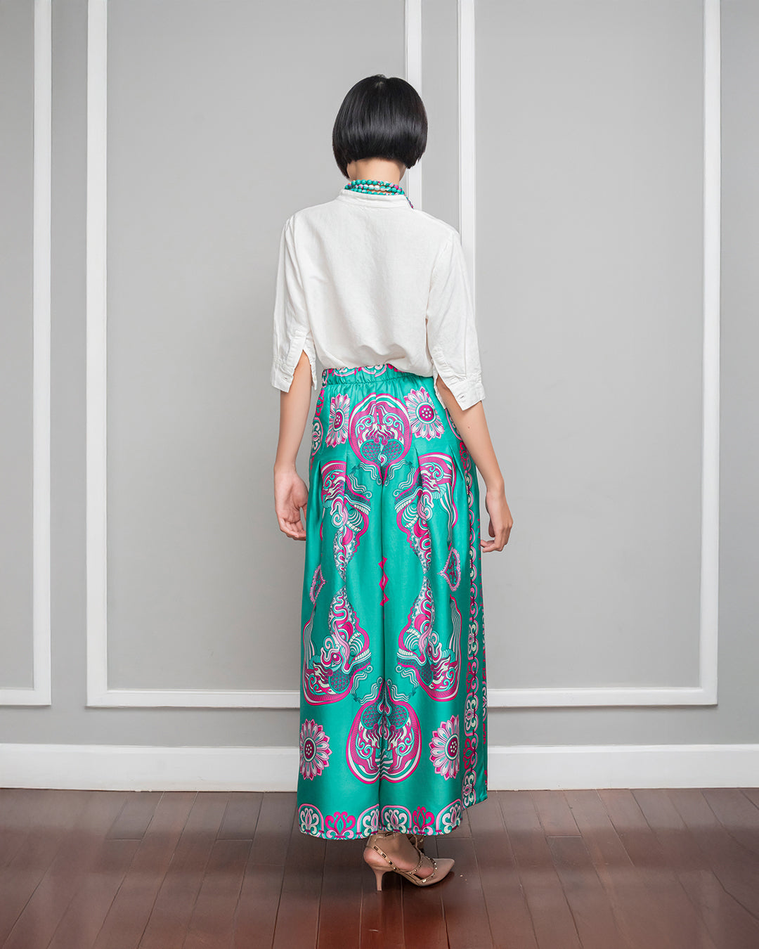 Quần Suông Ống Rộng Lụa 1932 / Hoạ tiết Mây Hoạ Long Ân Xanh Ngọc