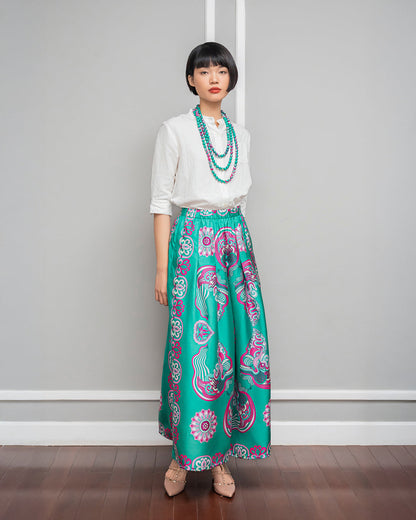 Quần Suông Ống Rộng Lụa 1932 / Hoạ tiết Mây Hoạ Long Ân Xanh Ngọc