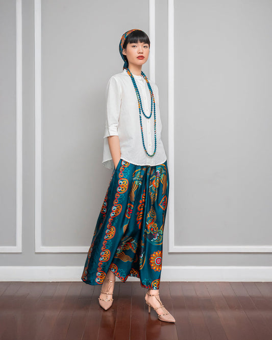 Quần Suông Ống Rộng Lụa 1932 / Hoạ tiết Mây Hoạ Long Ân Xanh Cổ Vịt