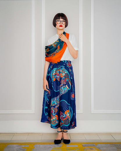 Quần Suông Ống Rộng Lụa 1932 / Họa tiết Hương Vân Long Mộng Navy