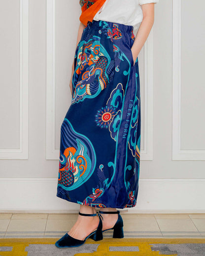Quần Suông Ống Rộng Lụa 1932 / Họa tiết Hương Vân Long Mộng Navy