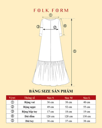 Đầm Max Boho Lụa 1970 / Hoạ tiết Phụng Vũ Vân Ca Hồng Phấn