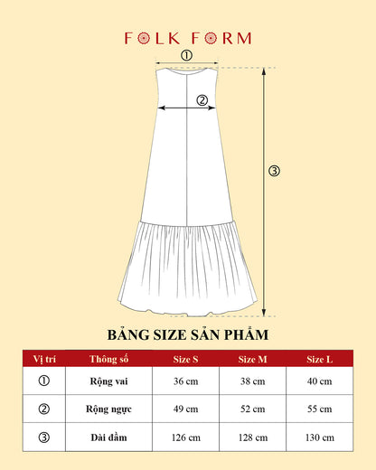Đầm Max Boho Lụa 1970 Không Tay / Hoạ tiết Phụng Vũ Vân Ca Hồng Phấn
