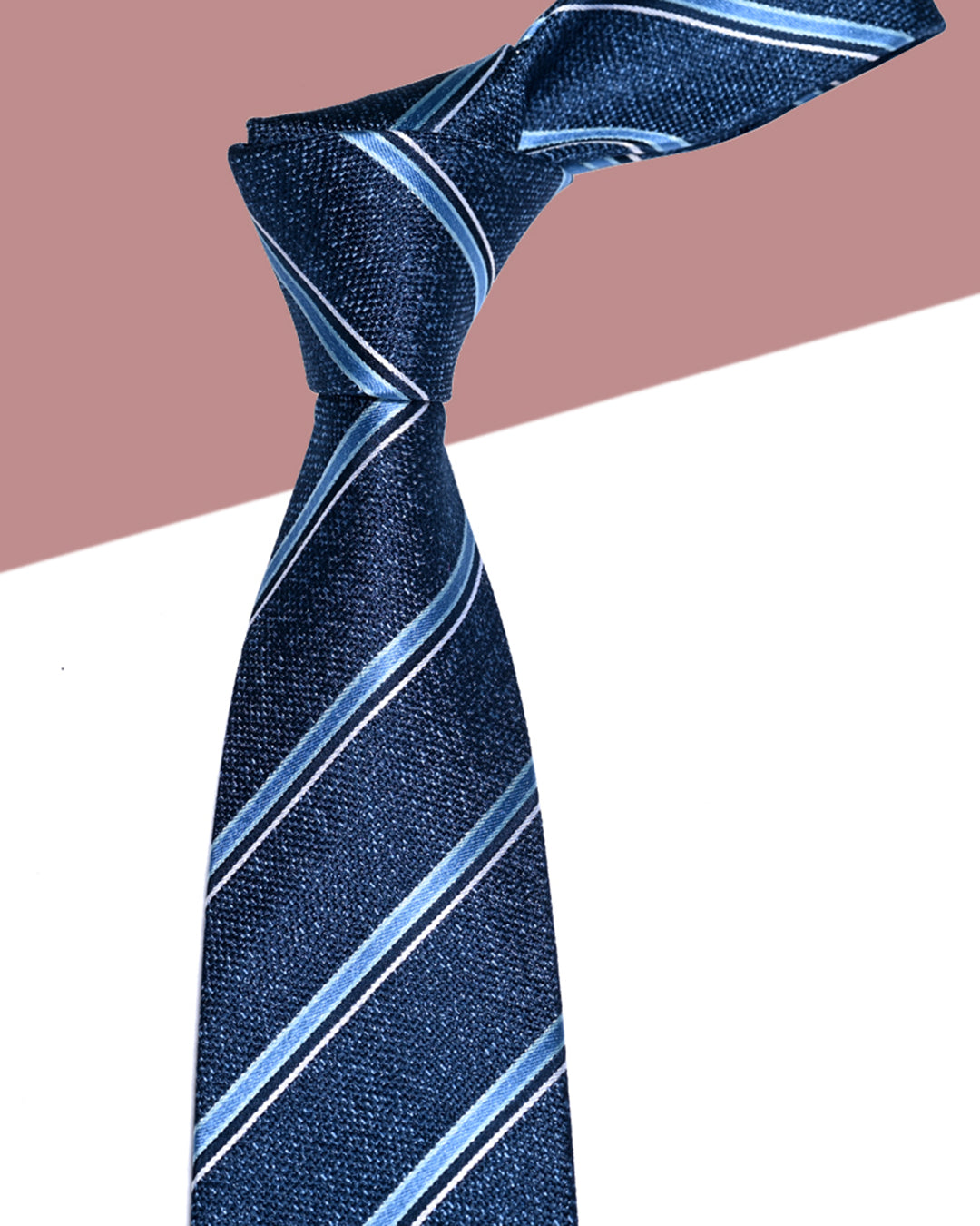 Quà Tặng Cao Cấp / Cà Vạt Lụa Gấm Hoa Văn Kẻ Chéo / Xanh Dương / 8cm x 145cm