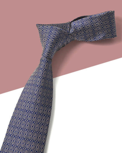 Quà Tặng Cao Cấp / Cà Vạt Lụa Gấm Hoa Văn Mắt Xích / Be / 8cm x 145cm