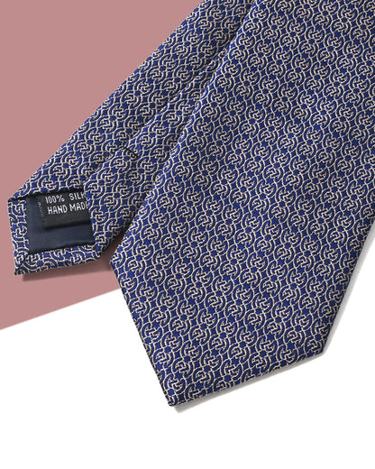 Quà Tặng Cao Cấp / Cà Vạt Lụa Gấm Hoa Văn Mắt Xích / Be / 8cm x 145cm