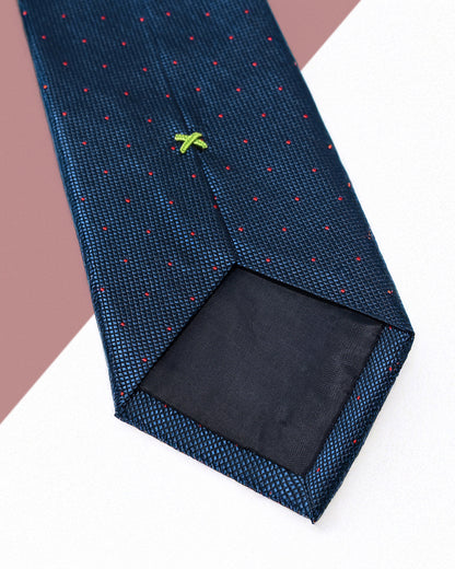 Quà Tặng Cao Cấp / Cà Vạt Lụa Gấm Hoa Văn Chấm Hạt / Xanh Than / 8cm x 145cm