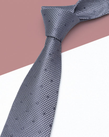 Cà Vạt Lụa Gấm Dệt Nổi Hoa Văn Chấm Hạt / Xám / 8cm x 145cm