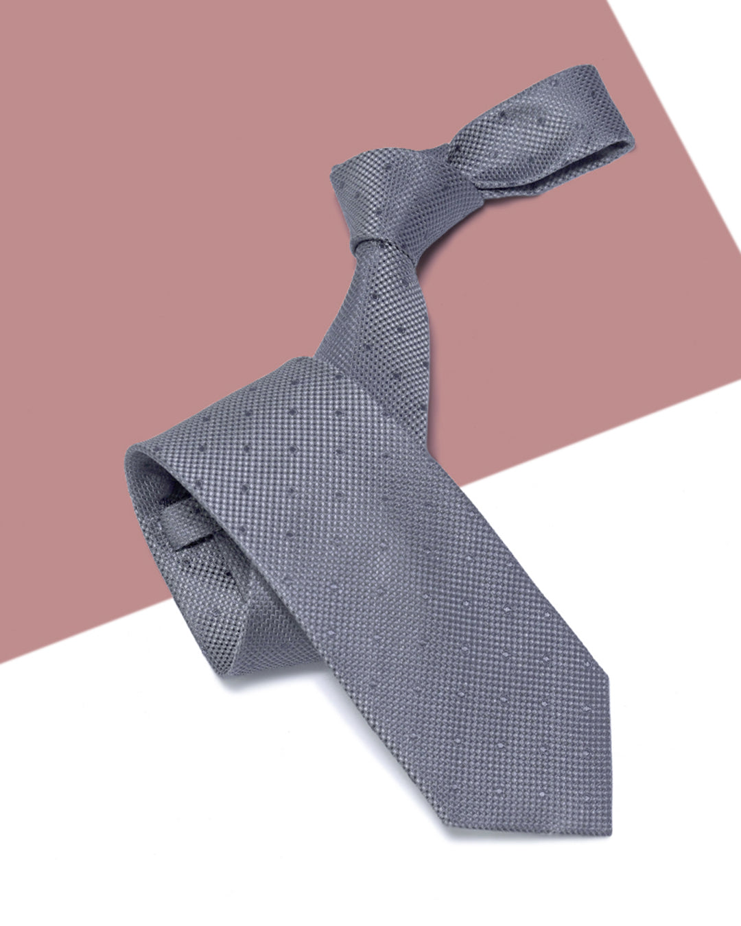 Cà Vạt Lụa Gấm Dệt Nổi Hoa Văn Chấm Hạt / Xám / 8cm x 145cm