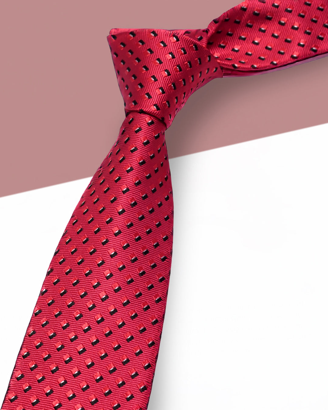 Cà Vạt Lụa Gấm Hoa Văn Lập Thể / Đỏ / 8cm x 145cm