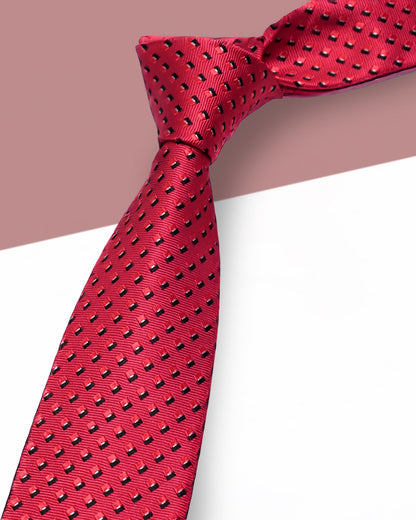 Cà Vạt Lụa Gấm Hoa Văn Lập Thể / Đỏ / 8cm x 145cm